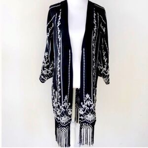 Topshop Embroidered Fringe Kimono Jacket